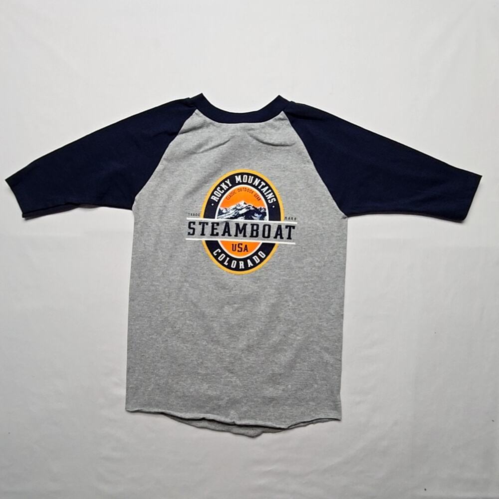 Vintatge Steamboat Colorado Shirt Youth Medium 10/12 Gray Navy Baseball Raglan